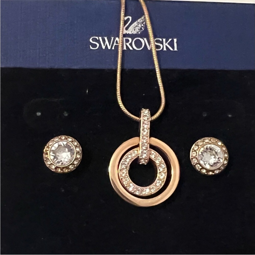 Swarovski Circle Necklace and earrings rose gold - Rare